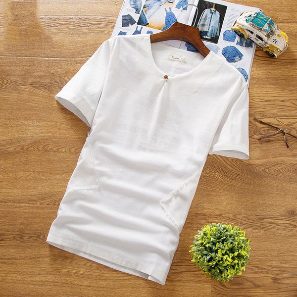 

fashion men's summer cotton linen short sleeve pullover t-shirt vintage relaxed loose fit casual lightweight t-shirt, Gray;blue