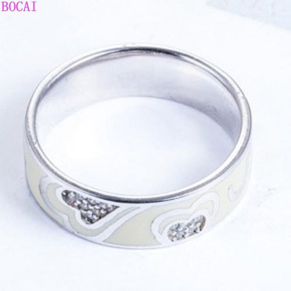 

s925 sterling silver women's rings thai silver enamel ring drop glue heart-shaped zircon inlay 2020 new fashion jewelry, Golden;silver