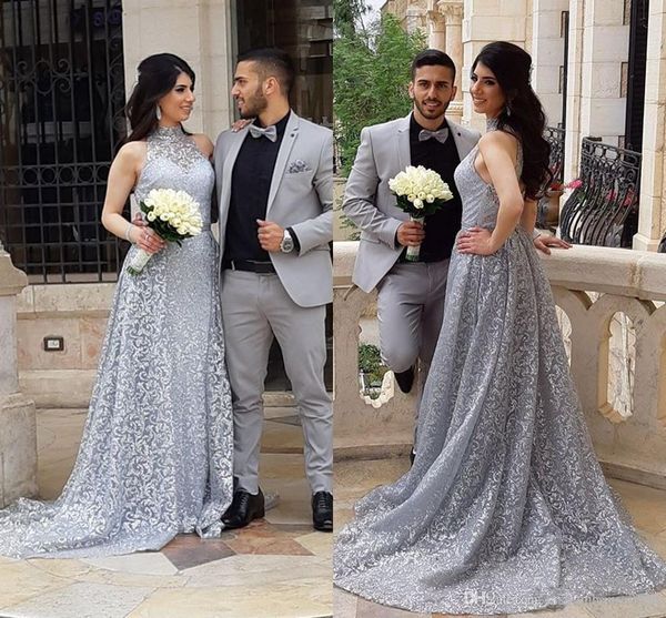 

amazing arabic bling prom dresses high neck sleeveless sliver sequined sheath overskirts celebrity party evening gowns wear plus size, Black