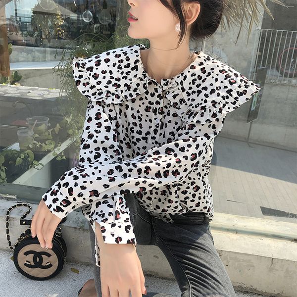 

mishow 2019 female chiffon blouse long sleeve leopard print shirt casual loose women clothing mx19a4537, White