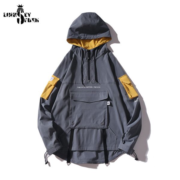 

men jacket windbreaker hooded pullover bellyband pocket streetwear hoodie hip hop hoodie track jacket hoody coat outwear, Black;brown