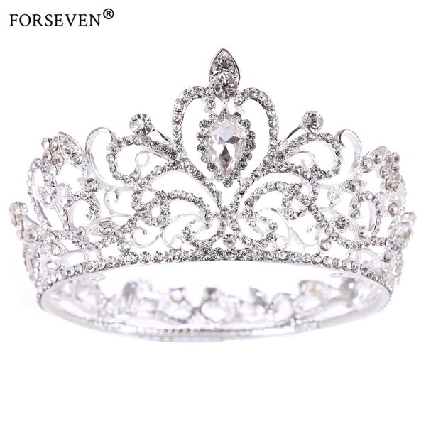 

exquisite crystal bride crown baroque hair jewelry handmade silver tiara rhinestone hair accessories for wedding queen crown, Golden;white