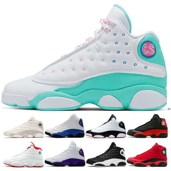 

13 13s basketball shoes men women white soar green pink luky green playground hyper royal mens snaker sport shoes us5.5-13