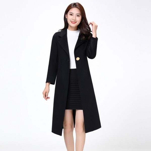 

корейские пригонки женщин кашемир нини небольшой шерсть длина пальто средней, Black