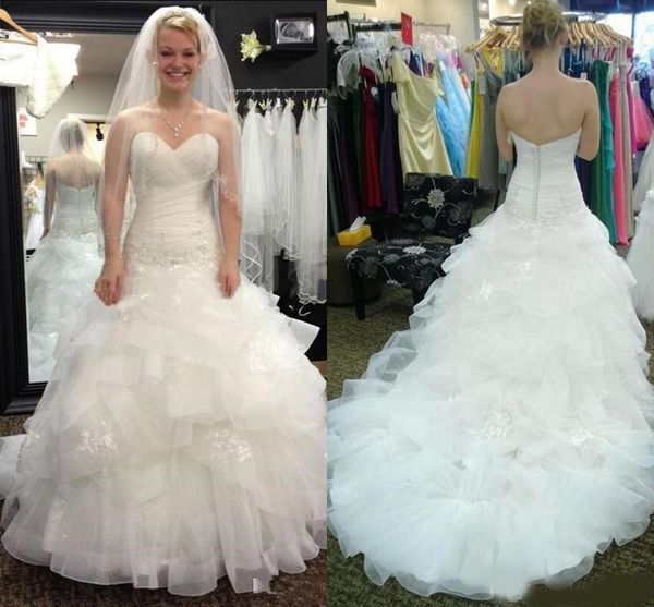 

alluring ruffle mermaid wedding dresses plus size pleated applique beaded open back trumpet wedding gowns bridal dress vestidos de novia, White