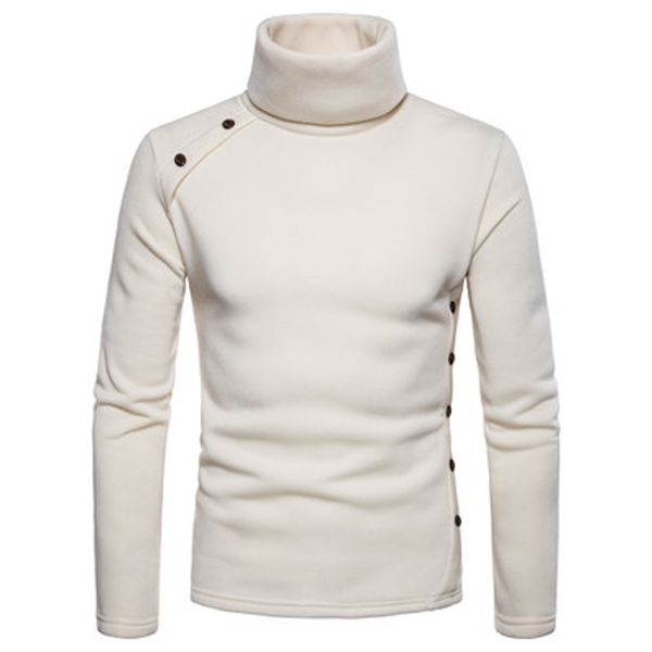 

new men's winter pullover sweaters white 2018 solid slim cotton full sleeve button decoration turtleneck sweater warm promotion, White;black