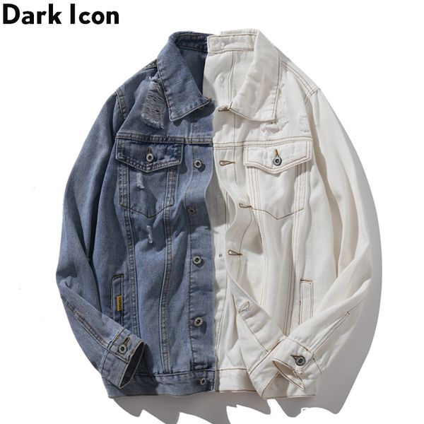 

dark 2pcs patchwork color contrast high street jeans jacket men new fashion denim jackets streetwear clothes plus size, Black;brown