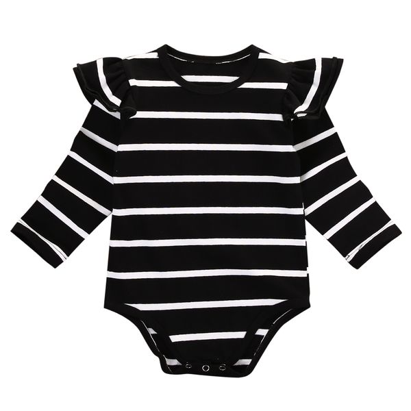 

0-18m striped newborn infant baby girls ruffled romper autumn new long sleeve ruffle jumpsuit outfit clothes playsuit, Blue