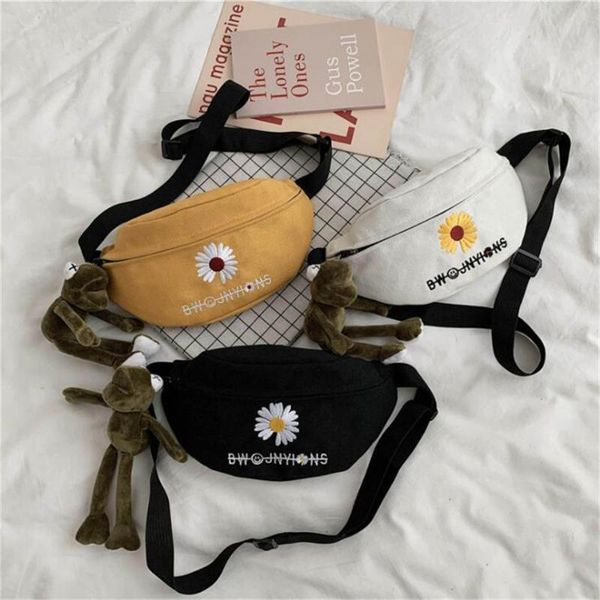 

girl canvas crossbody bags small belt bag for women floral letters new embroidered mini messenger bags shoulder handbag female