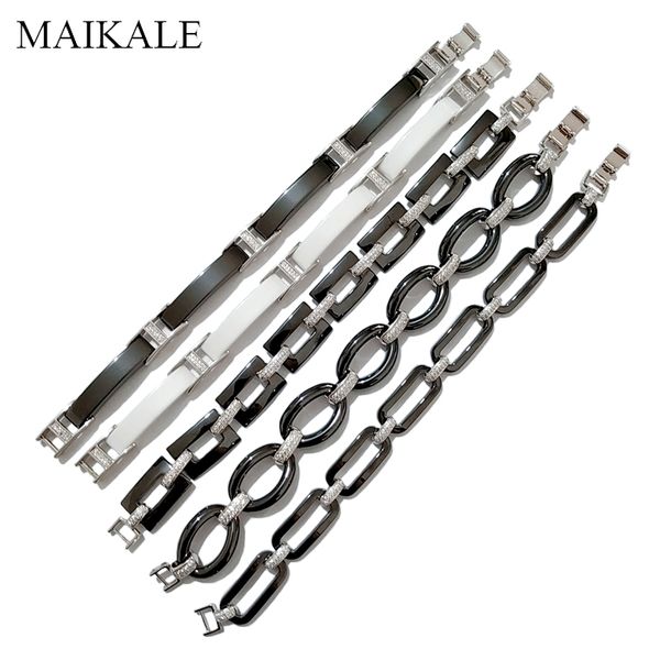 

maikale ceramic bracelet stainless steel bangle zirconia gem stone cz bracelets bangles for women vintage jewelry gifts, Black