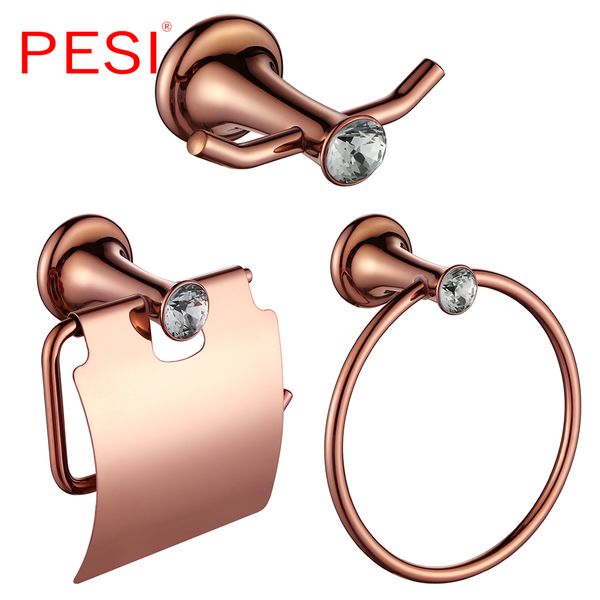 

wholesale luxury bathroom accessories bathroom hardware set robe hook towel rail rack ring bar shelf paper holder ,rose gold