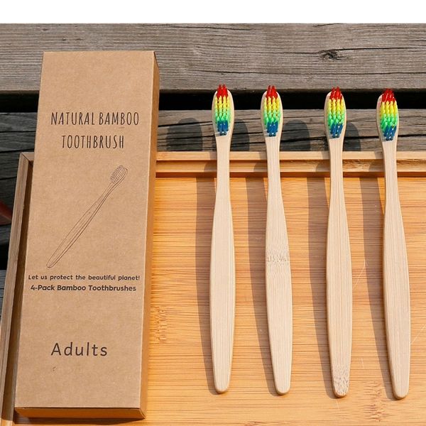 

bamboo toothbrush flat handle with kraft box travel set of 4 disposable for l and home
