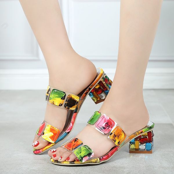 

new summer women multi colors sandals fashion high heels open toe beach flip flops ladies crystal heels shoes woman xwt1893, Black