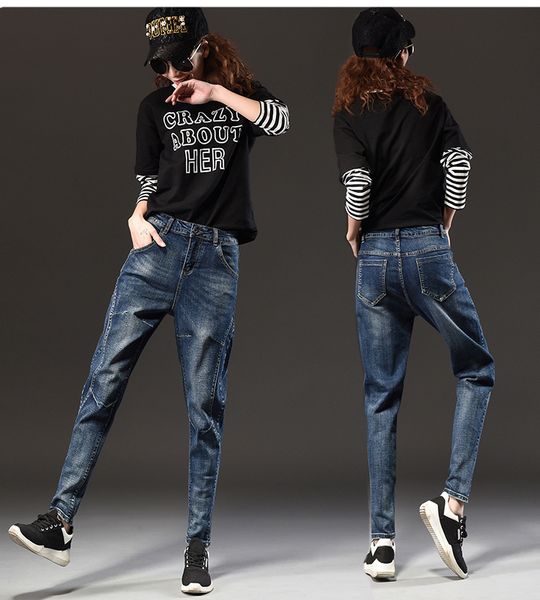 

dark blue with han edition bigger sizes fat mm tall waist trousers loose turnip pants