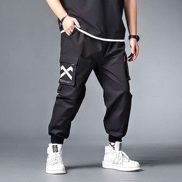 

harajuku брюки-карго мужчины 2020 негабаритные уличные спортивные брюки карандаш бегуны черные шаровары повседневные брюки трек мужской, Black