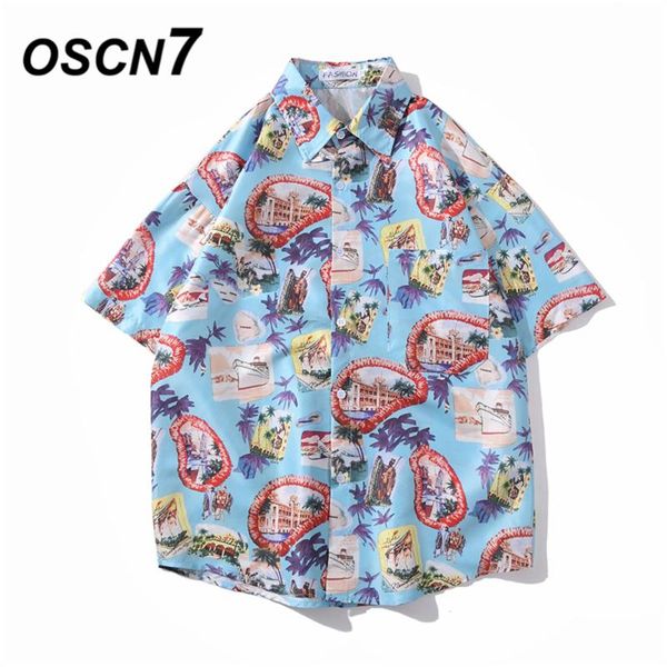 

oscn7 повседневный отпечатано с коротким рукавом рубашки мужчины street 2020 гаваи бич негабаритные женщины моды harujuku рубашки для мужчин, White;black
