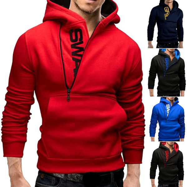 

мужчины зима теплая с капюшоном толстовка с карманы пуловер streetwear outwear a66, Black