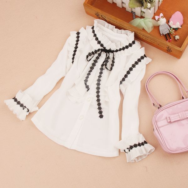 

2018 Teen Baby School Girl Blouse Shirts White Girls Clothes Autumn Kids Blouses Turn-down Collar Full Sleeve Shirt Child Tops