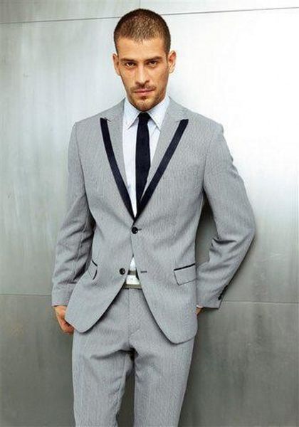 

light grey men wedding tuxedos peak lapel two button groom tuxedos popular dress men business dinner/darty suit(jacket+pants+tie) 344, Black;gray