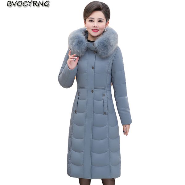 

new plus size women winter jacket high end down parkas thicken hooded coat female middle aged slim outerwear long down coats, Black