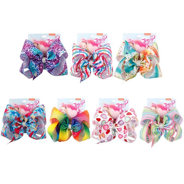 

8 inch jojo bow girl hair bows flowers rainbow mermaid unicorn design girl clippers girls hair clips jojo siwa hair accessory fj362, Slivery;white
