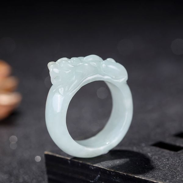 

sell natural natural emerald pixiu ring jade charm jewellery fashion accessories hand-carved man ahd woman luck amulet gifts, Golden;silver