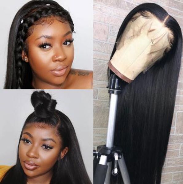 2021 Moda Düz Dantel Ön İnsan Saç Peruk Kısa Uzun Frontal Peruk Perulu Siyah Kadınlar Için