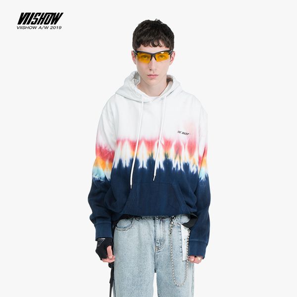 

viishow brand 2019 autumn mens cotton hoodies multicolor gradient hoodies print hoodie men sweatshirt wd1789193, Black