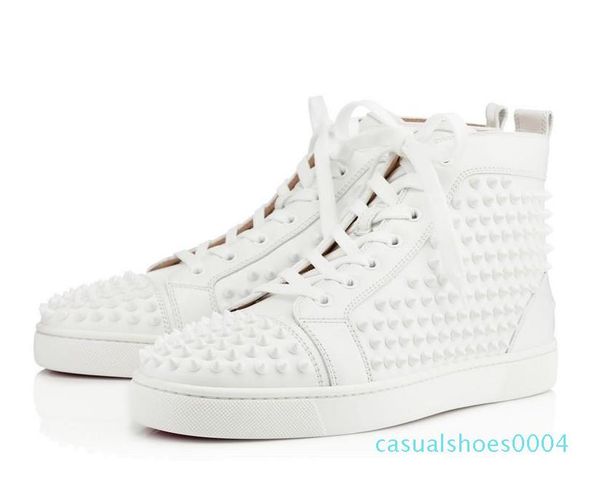 

women men shoes red bottom sneaker luxury party wedding shoes genuine leather louisfalt spikes lace-up casual shoes black white ac04