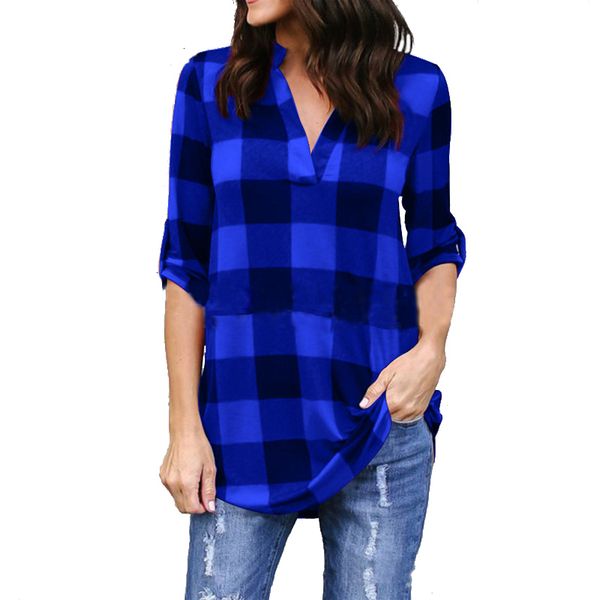

womens blouses blouse women sping autumn plaid printed women casual loose blouses large size female outerwear plus size ladies shirt, White