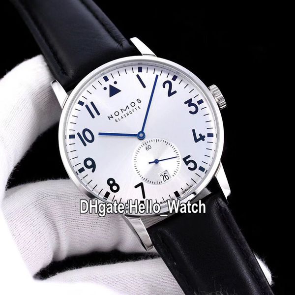 

новый номос glashutte clue белый циферблат автоматические мужские часы стальной корпус синий руки кожаный ремешок высокого качества мужские, Slivery;brown