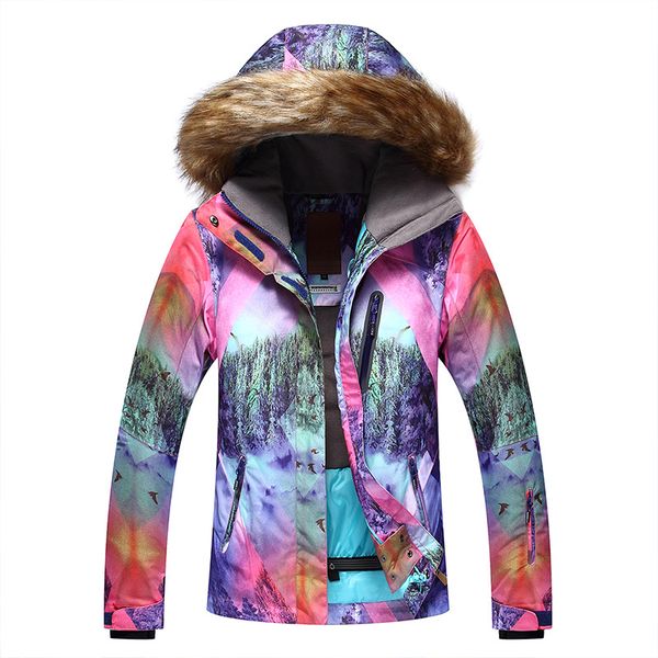 

gsou snow autumn winter new hair collar women's ski suit single double board outdoor waterdproof warm breathable ski jacket
