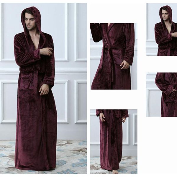

wine red robe men's bathrobes pigiama home service pyjamas robe camicia da notte flannel winter men hooded thick pajamas, Black;brown