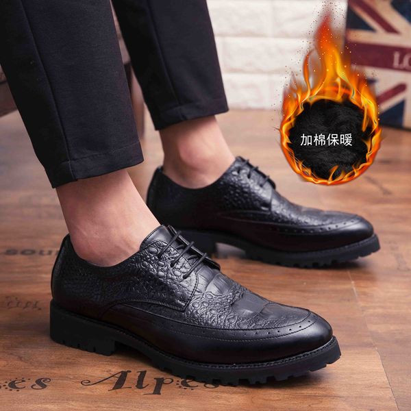 

2019 young boy casual shoes inside fur casual shoes men anti slip men leather hard-wearing fashion sneakers, Black