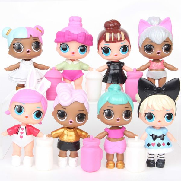 8pcs / Bag Atacado nove centímetros Humano Forma Suit alta Acção Qualidade pode pulverizar água Adorável Silicone Olho grande Dolls Brinquedos para meninas