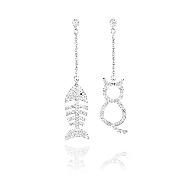 

women gold color ear party outdoor valentine gifts jewelry long pendant hollow cat fish dangle earrings silver gold color, Golden;silver