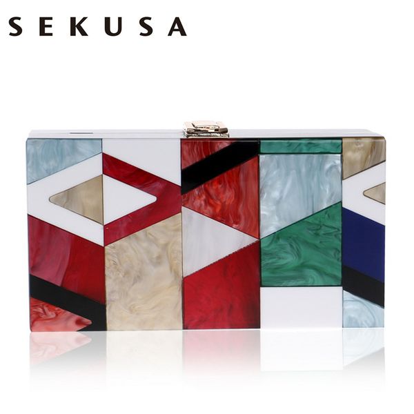 

sekusa new women messenger bag summer unqique acrylic geometric lattice patchwork handbag small patry clutch lady evening bag