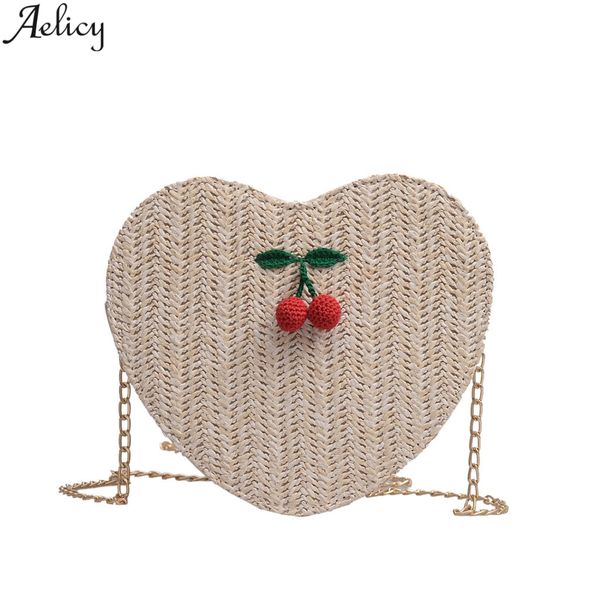 

aelicy women staw heart shapesd one-shoulder bag cherry appliques satchels elegant bag designed messenger