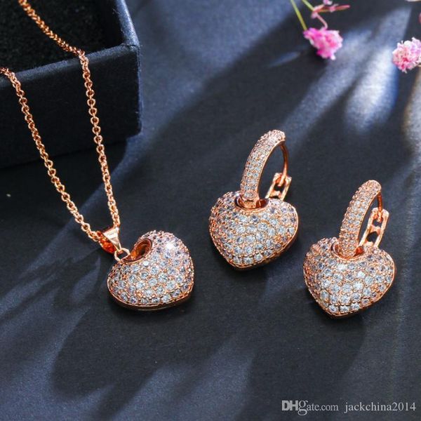 

2019 new arrival selling luxury jewelry 925 sterling silver&rose gold fill pave white z cz diamond earring necklace for women gift