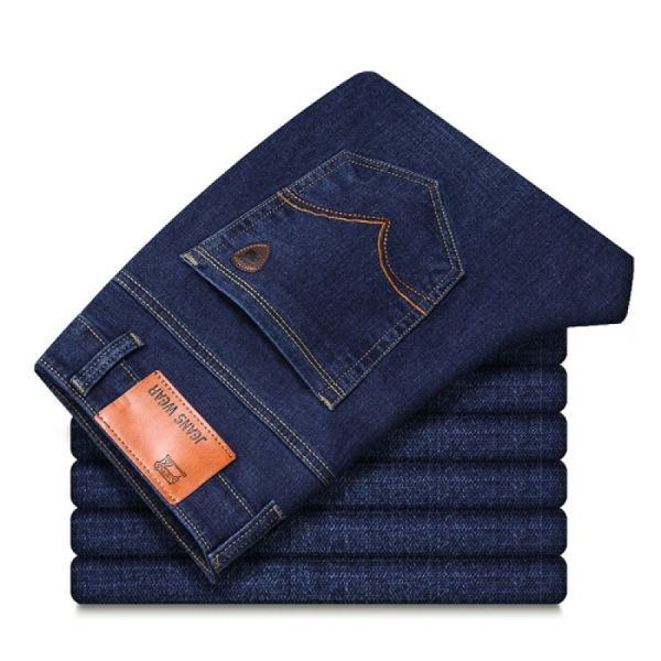 

r high-end men's jeans loose and plus-sized straight-cut jeans dad business casual jeans men's, Blue