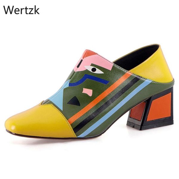

2019 fashion prints women synthetic leather high heels party wedding shoes woman square toe spring summer basic pumps a712, Black