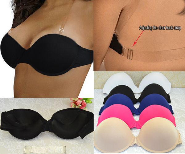 

women underwears padded bra push new up bra ladies strapless adjusted straps backless plunge 70 75 80 85 90 bh, Red;black