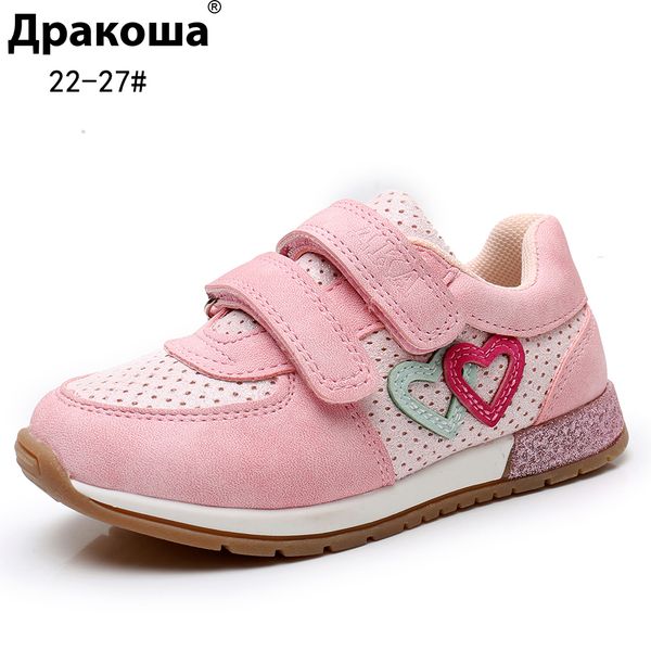 

apakowa girls sneaker shoes lovely cute kids pu leather with heart patched children's hook and loop girls sneaker eu 22-27 t200604, Black;red