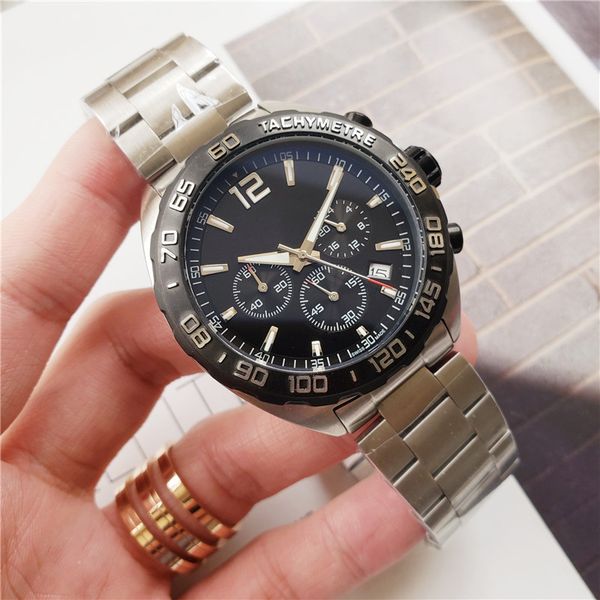 

Whole ale men luxury watch tainle teel quartz movement 44mm chronograph topwatch all dial work wri twatch port clock