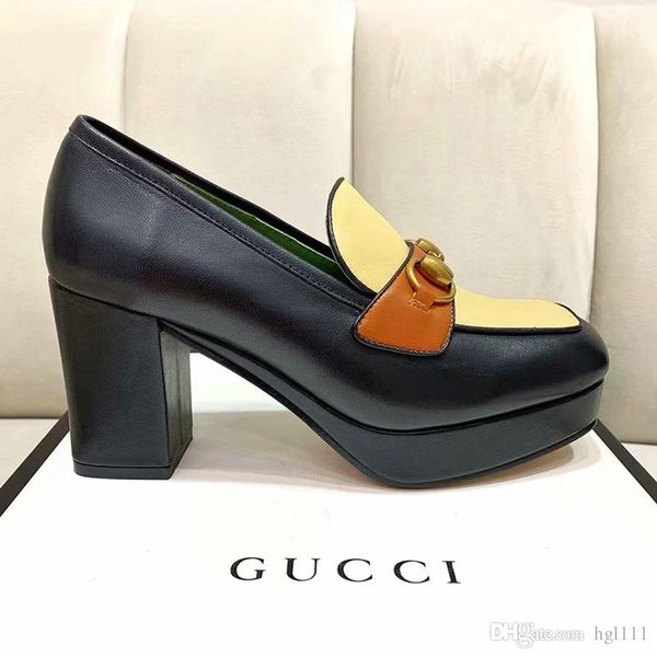 

autumn new genuine lok fu shoes square head white cow paint bright leather platform thick high heel women leather fashion set foot shoes
