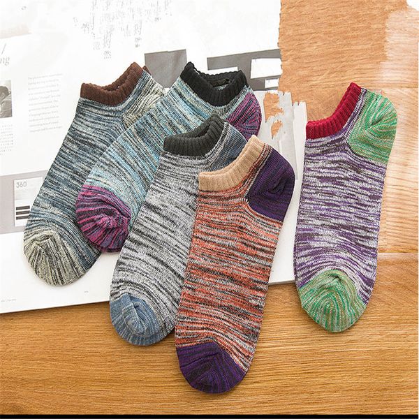 

5 pairs men/women thicken socks colorful knitted boat sock winter warm breathable ankle socks slippers short, Black