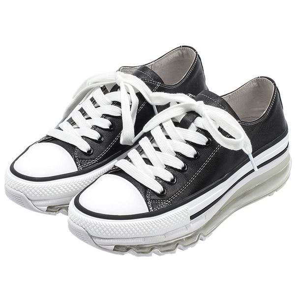 

laces women sneakers genuine leather black white fashion flat shoes wedges flat heel casual shoes trainers feniminal girls flats