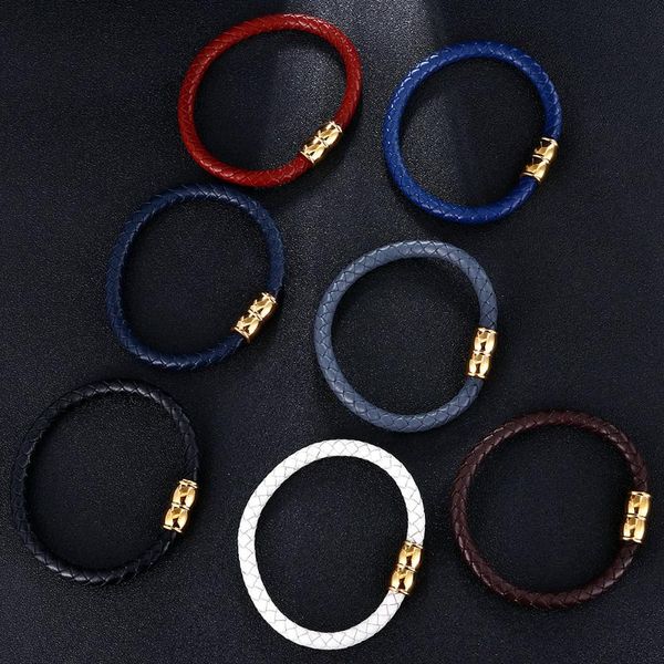 

золотые браслеты friendship из нержавеющей стали для мужчин плетеной натуральной кожи wrap браслет с магнитом застежка моды мужских ювелирны, Golden;silver