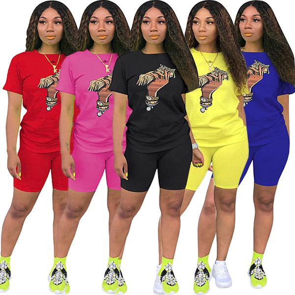 

women summer 2pcs suits designer dollar money fashion clothing sets tshirts skinny shorts tracksuits, Gray