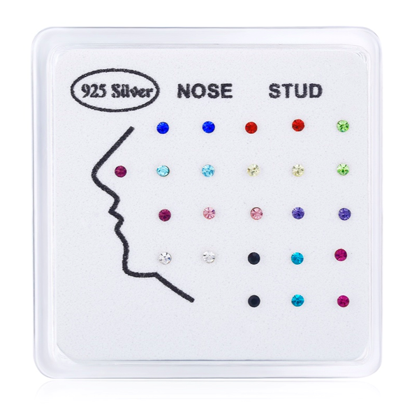 

24 pcs clear crystal nose studs women girls small 925 sterling silver nose body piercing jewelry colorful bijoux wholesale, Slivery;golden